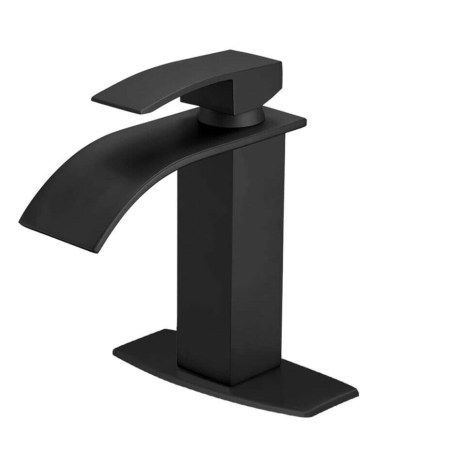 Ashford Matte Black Waterfall Bathroom Sink Faucet With Cover Plate