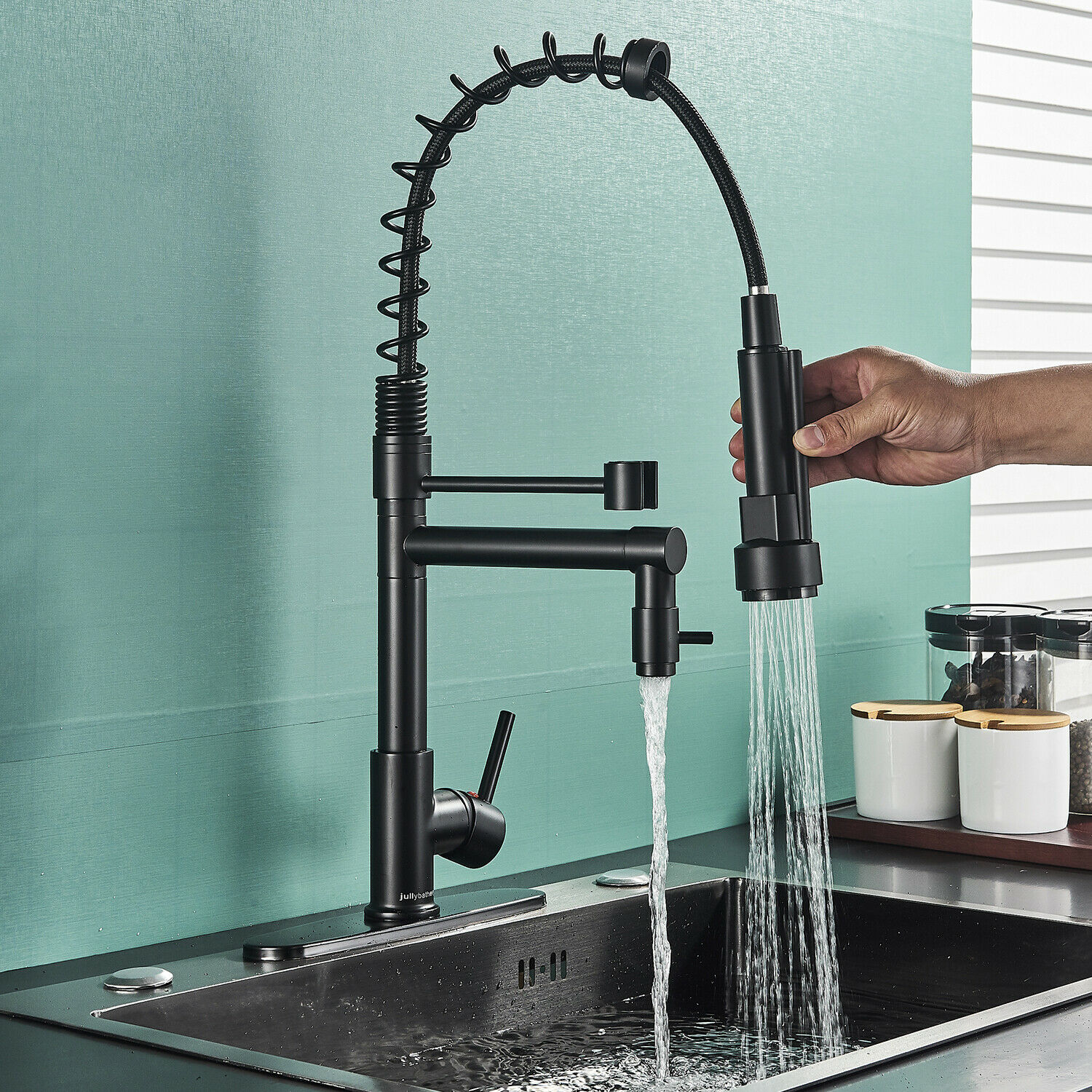 Farmhouse Pull Down Sprayer Kitchen Faucet Solid Brass Matte Black