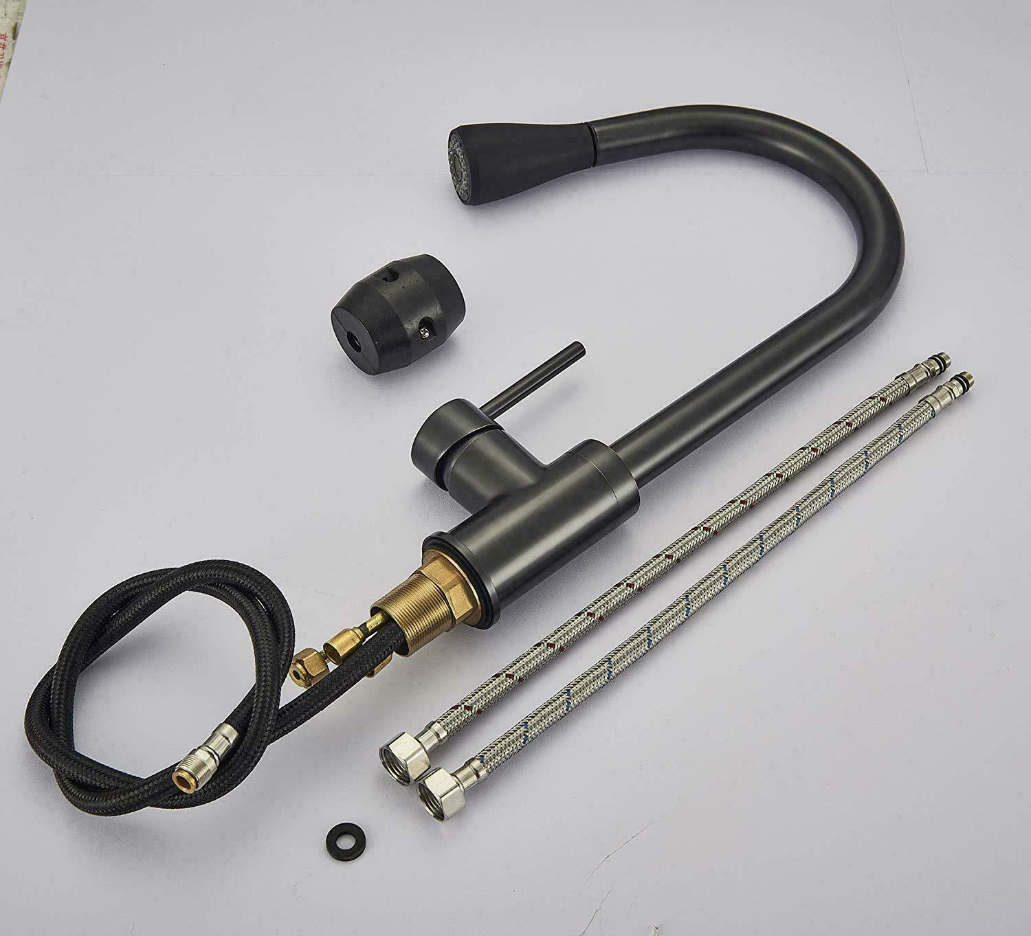 Ashford Black Farmhouse Kitchen Faucet Pull Down Sprayer Head 3 Holes