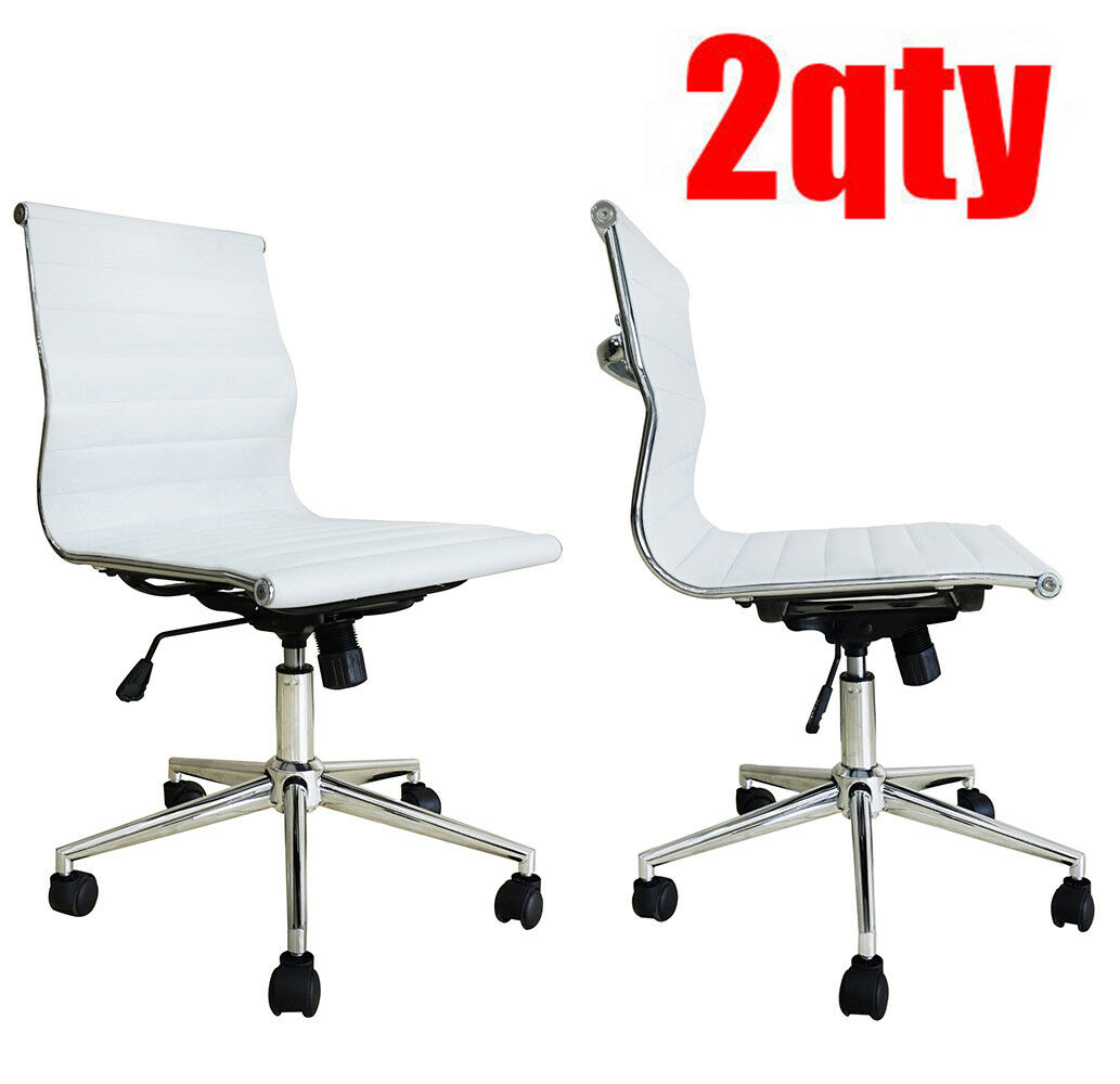 2 Piece Modern Executive Office Chair Mid back PU Leather Armless Desk
