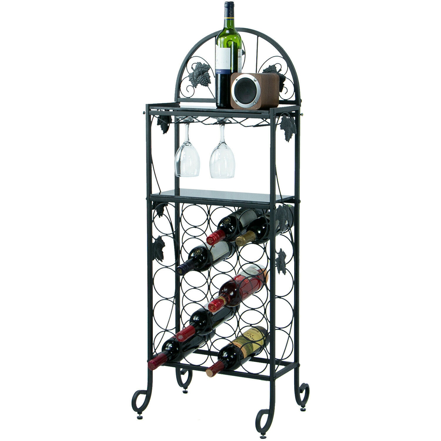 20 Wine Rack Table with Glass, Freestanding Floor Table with Marble