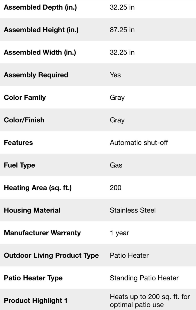 Hampton Bay Patio Heater 48000 BTU Propane Stainless Steel Outdoor