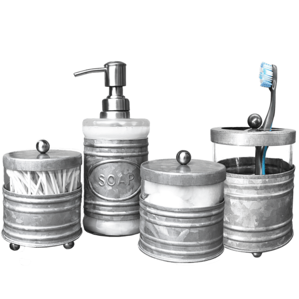 Autumn Alley Galvanized & Glass Farmhouse Bathroom Bundle 4 Piece Set