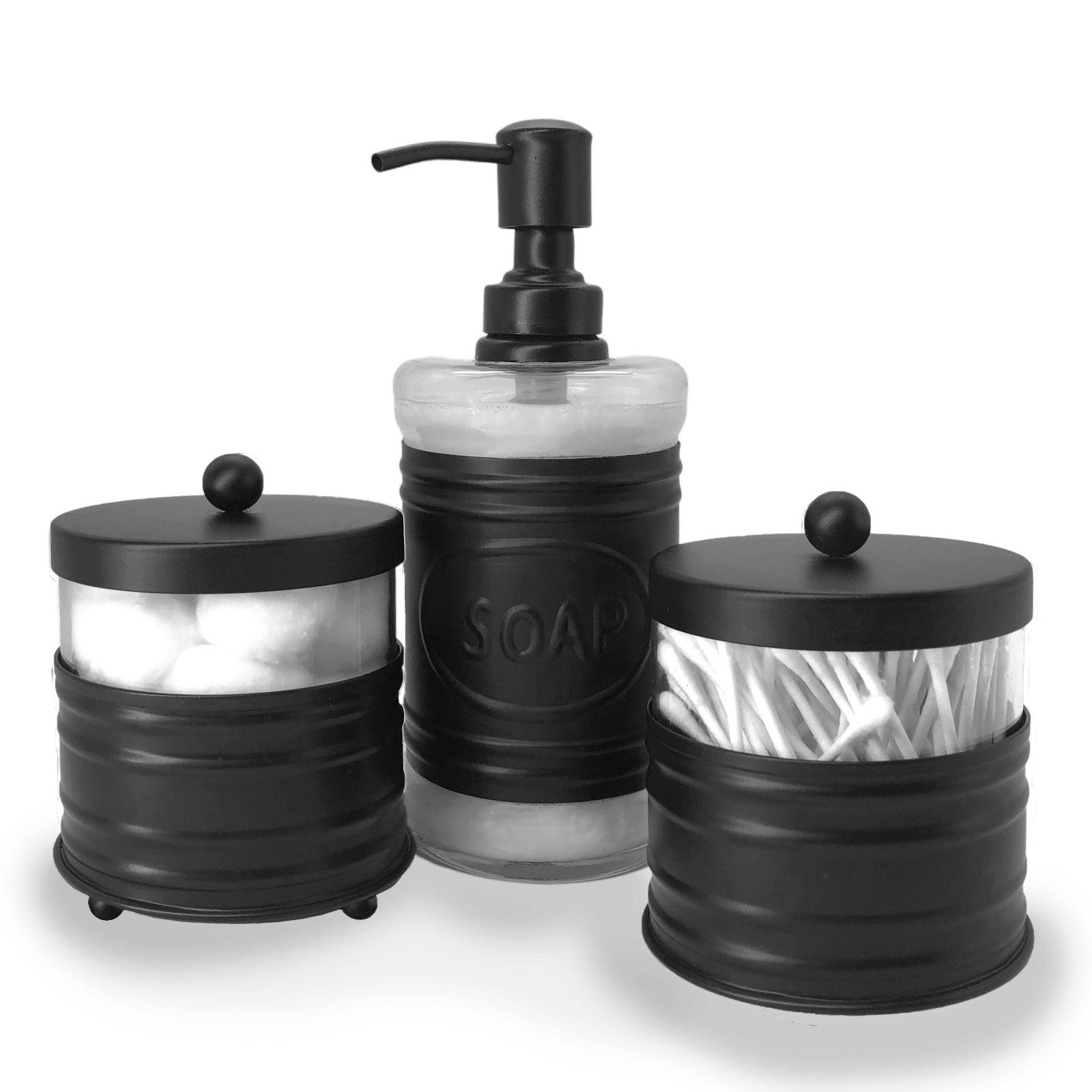 Autumn Alley Glass & Black Farmhouse Bathroom Accessories Set 3 piece Set BiltPros