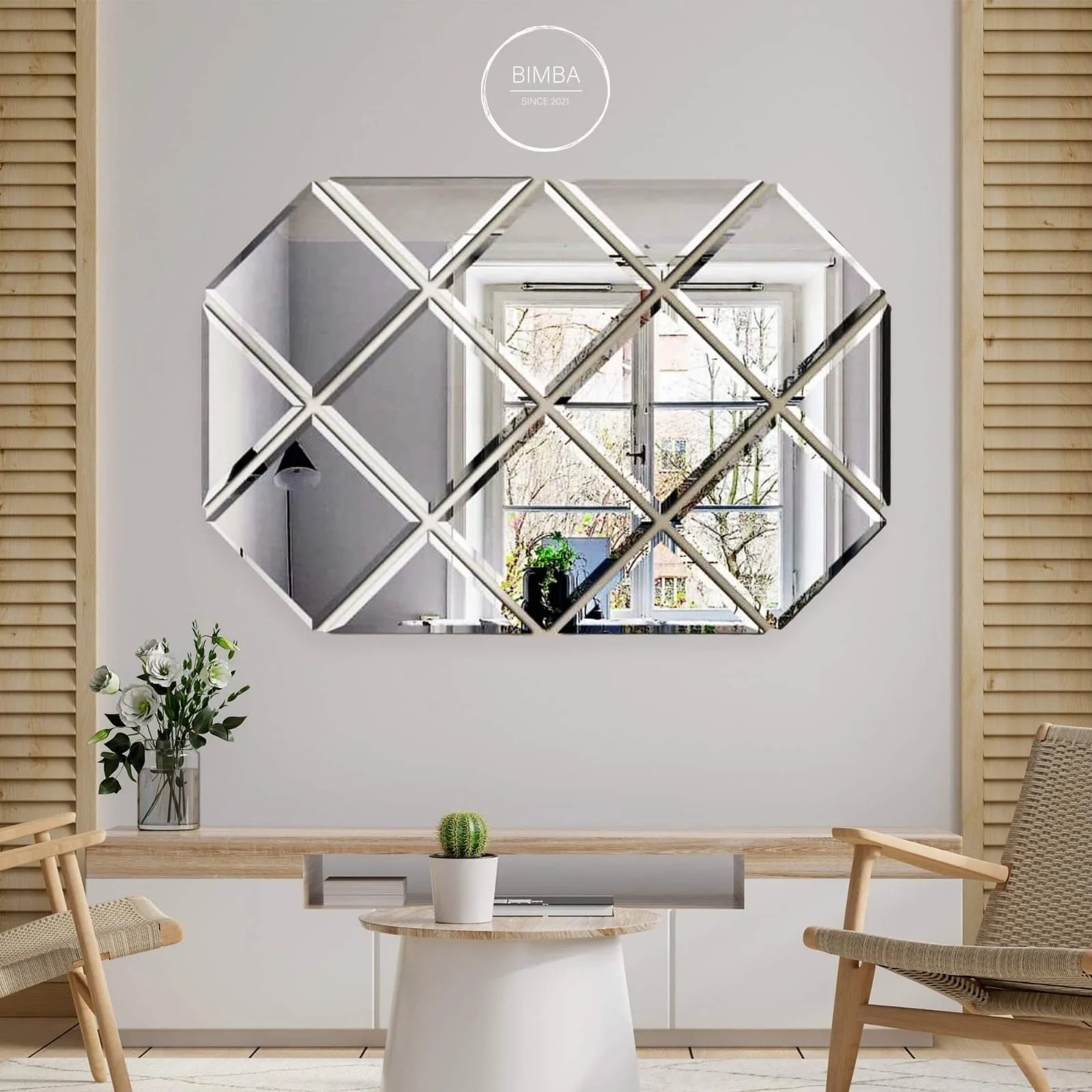 Long Octagon Mirror Tile Design Bimba Glass Interiors