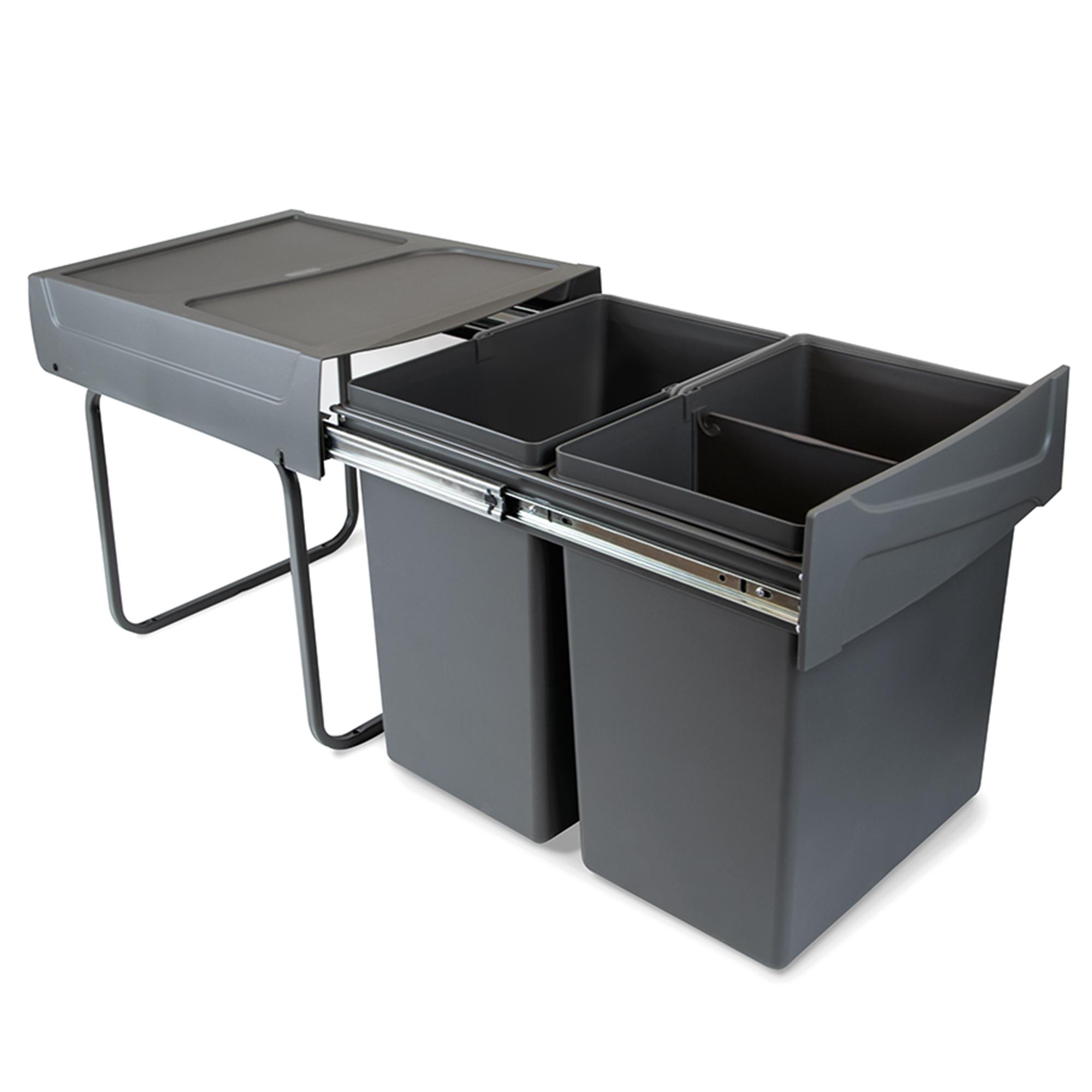 40L Pull Out Kitchen Waste & Recycling Bin for 400mm Unit Hinged Door