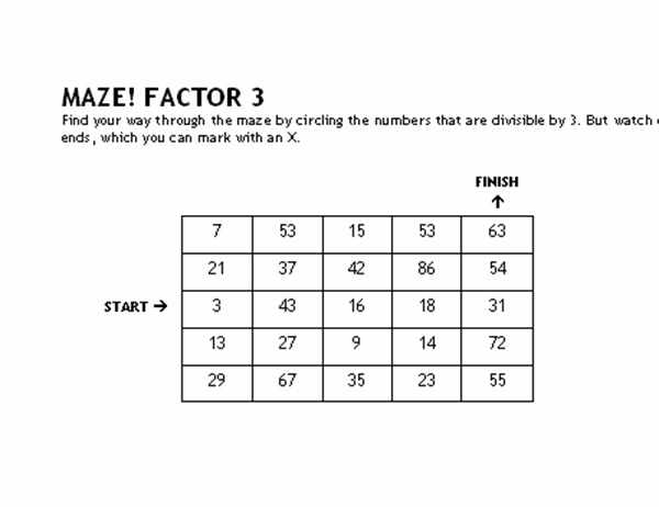Math maze game (factors of 3)