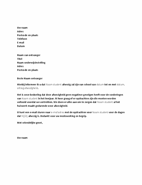 Brief Om Een School Te Informeren Over Komende Afwezigheid Van Een Student