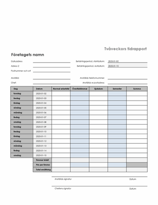 Tidrapport för anställda (vecka, månad, år)