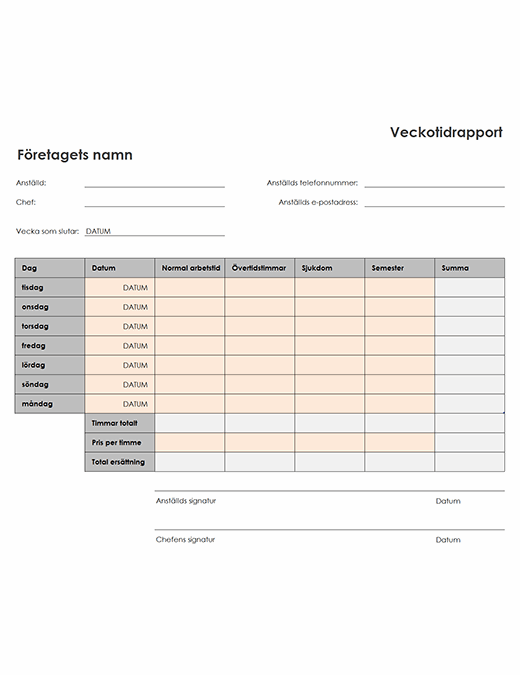 Tidrapport för anställda (vecka, månad, år)