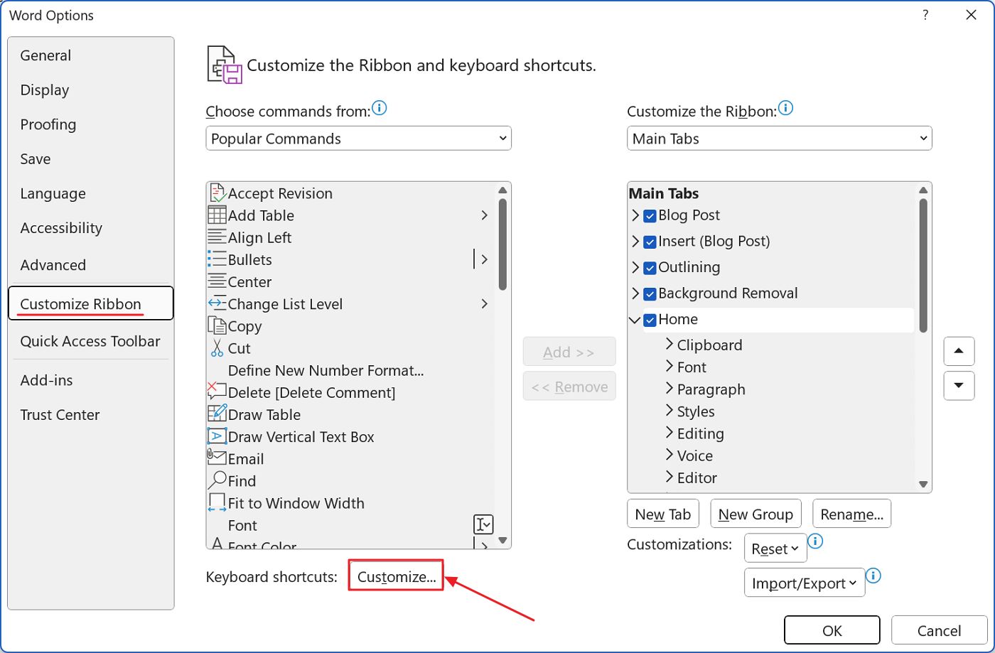 How to create a custom keyboard shortcut in Word