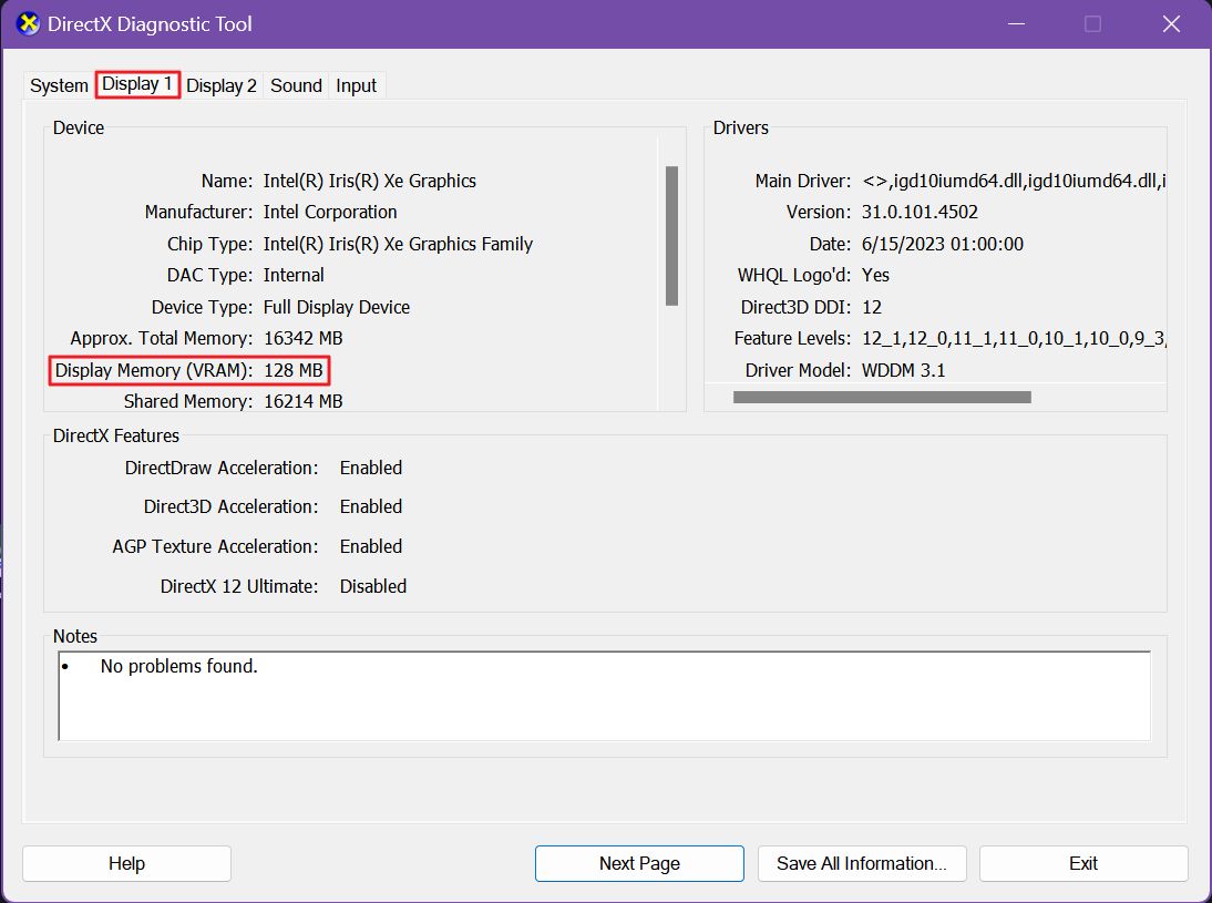 How to check GPU VRAM size in Windows without installing apps
