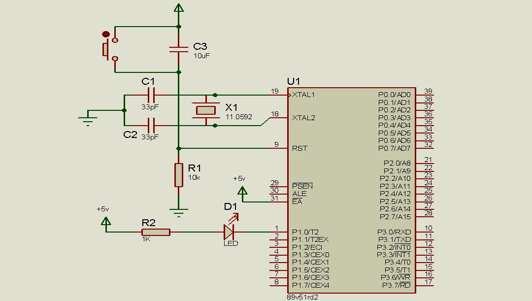 Reset Circuit Of 8051 Microcontroller - Circuit Diagram