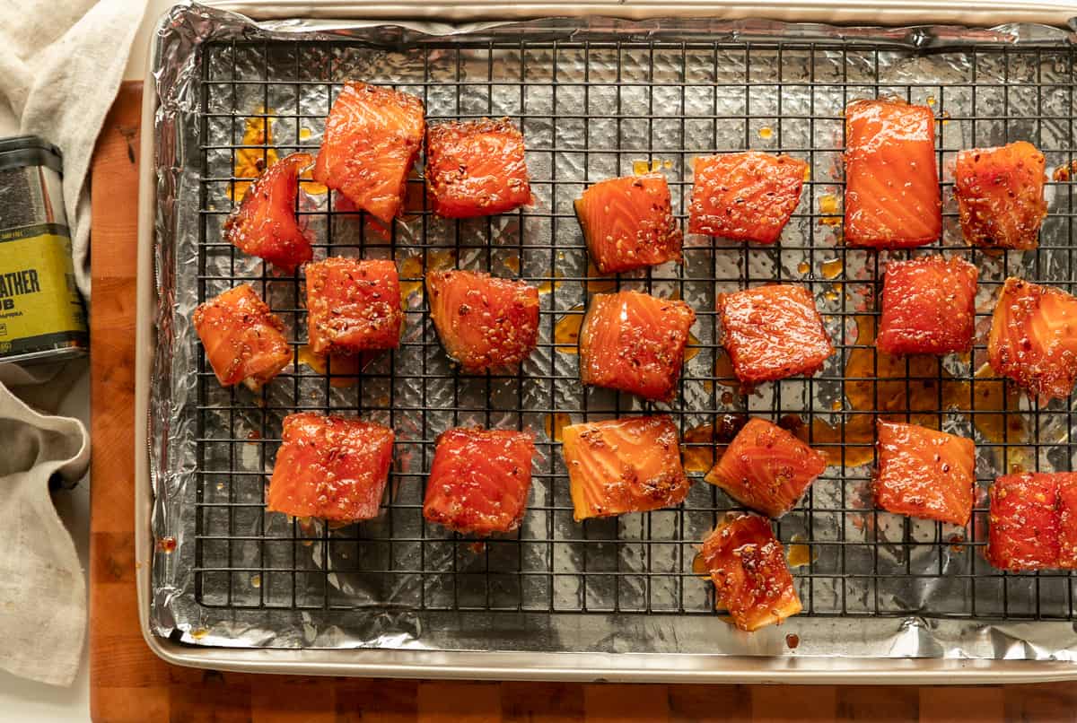 Teriyaki Honey Glazed Salmon Bites Binge Worthy Bites