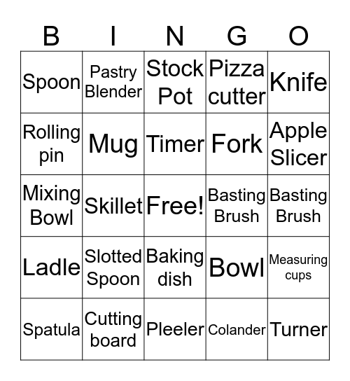 Common Kitchen Tools Bingo Card