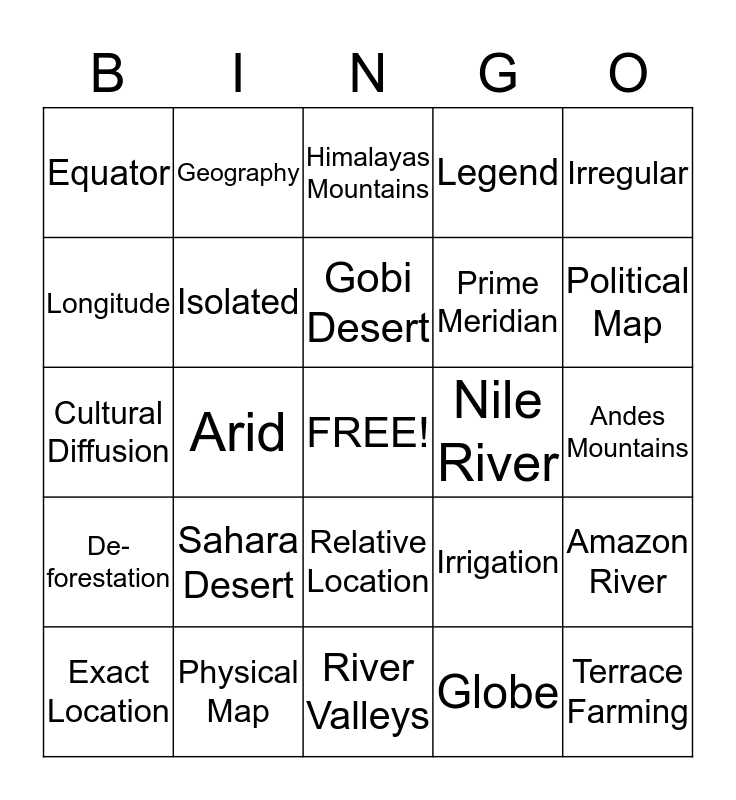 Geography Bingo Card