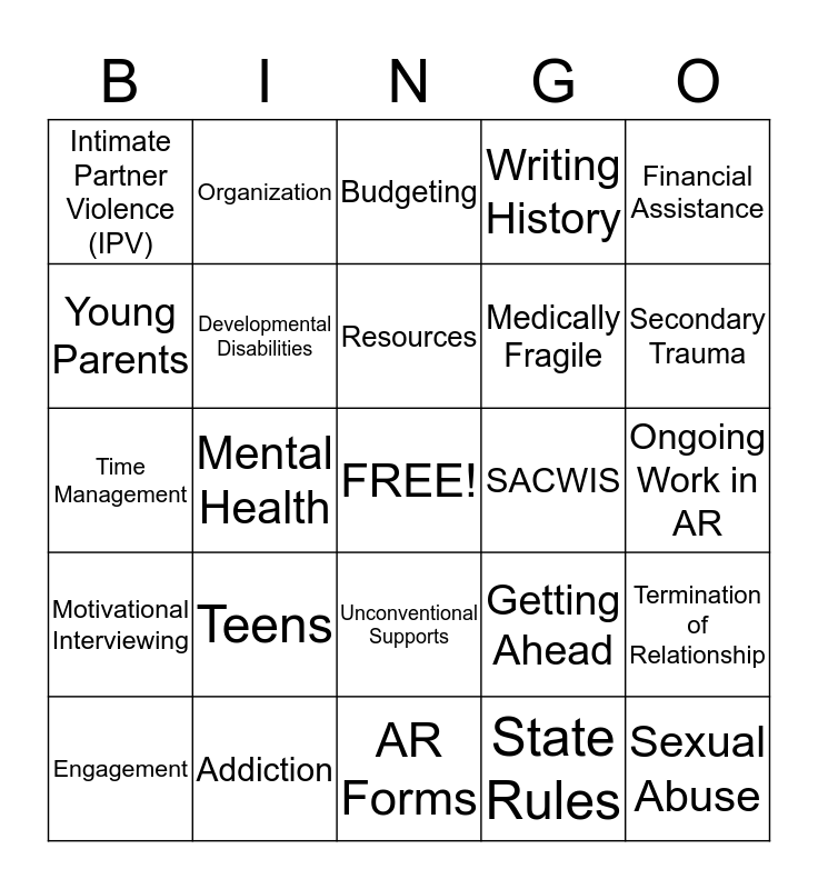 Alternative Response Bingo Card