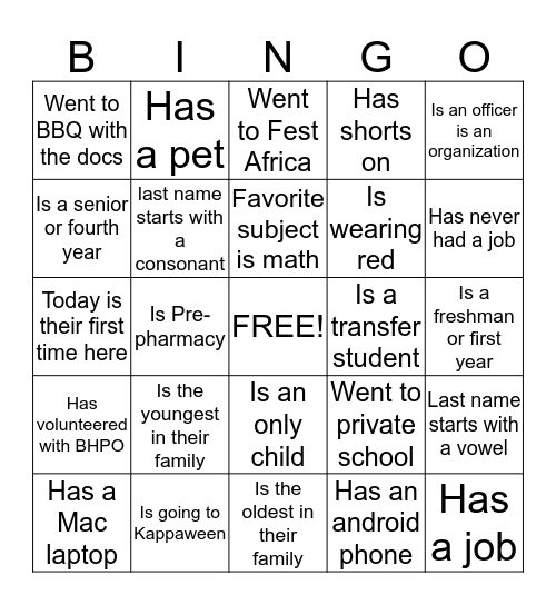 Interactive Bingo Card