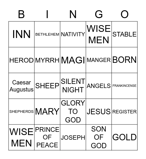 Nativity Bingo Card