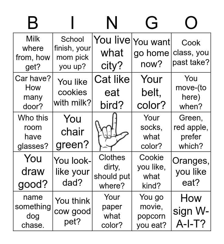 Sentences Bingo Card