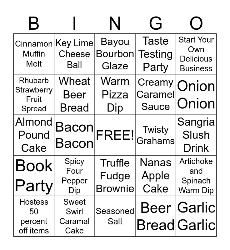 Tastefully Simple Bingo Card