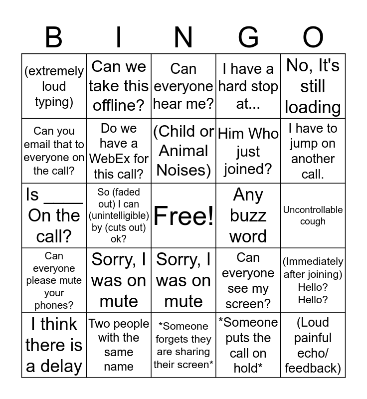 WebEx Bingo Card