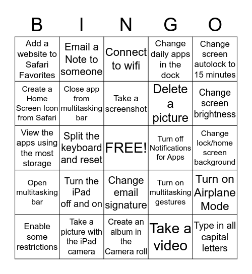 iPad Bingo Card