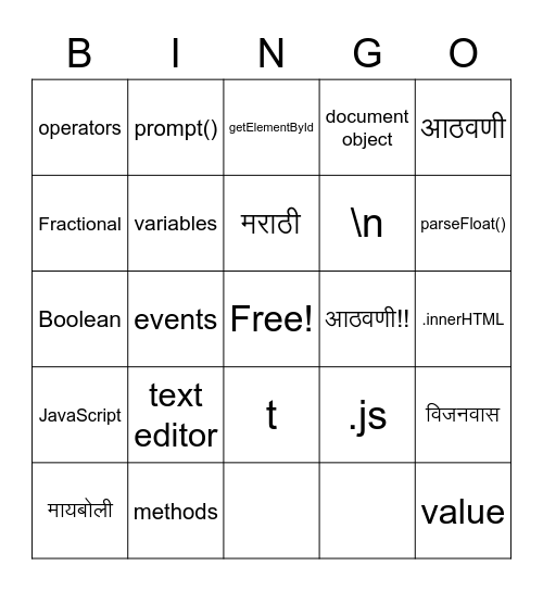 JavaScript Bingo Card