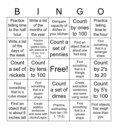Math Bingo Card