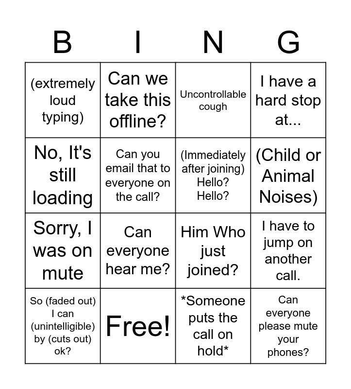 WebEx Bingo Card