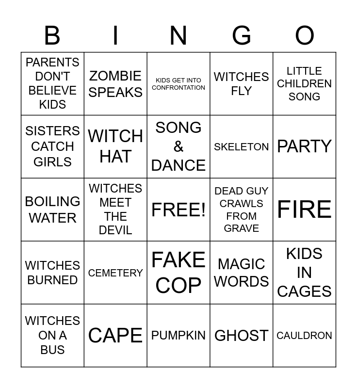 Hocus Pocus Bingo Card