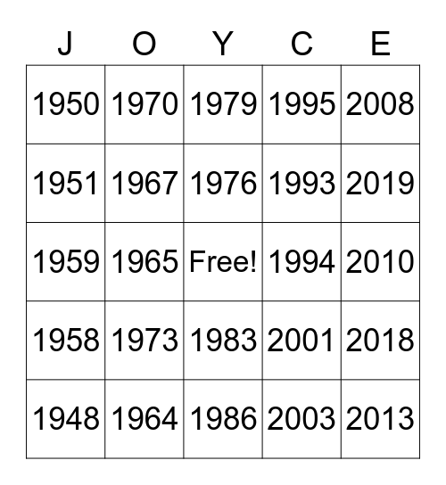 Shuffle within column Bingo Card