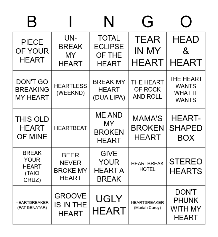HEART Bingo Card