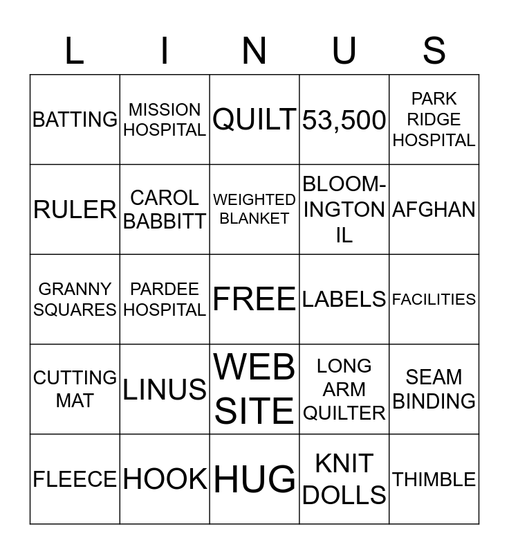 PROJECT LINUS Bingo Card