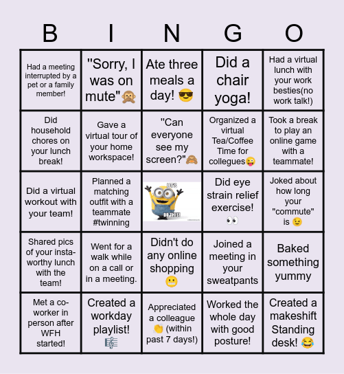 Remote Work Bingo Card