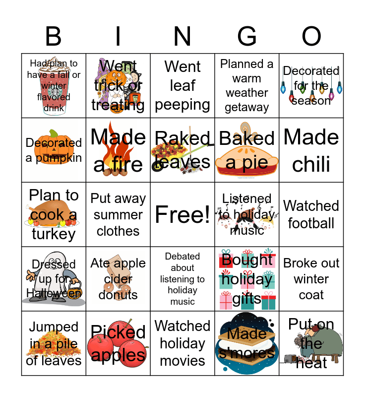 Fall Activities Bingo Card