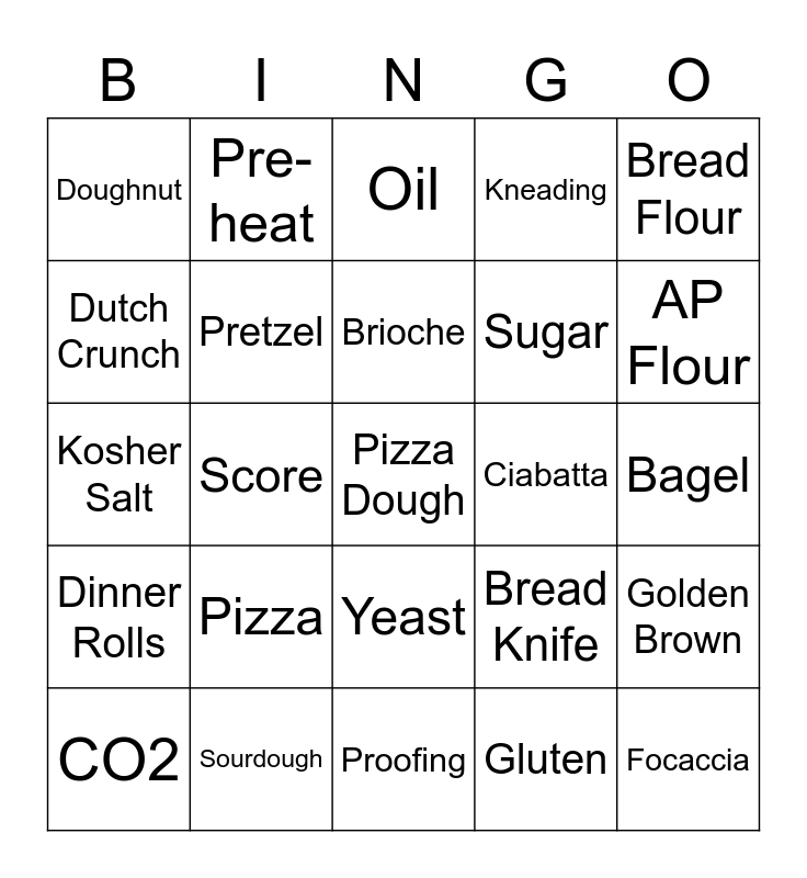 Yeast Bread Bingo Card