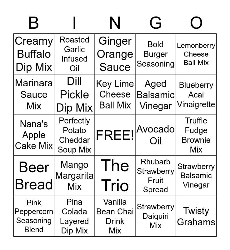 Tastefully Simple Bingo Card