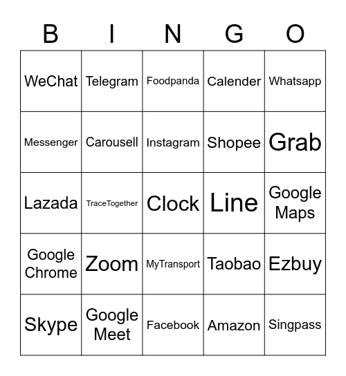 Apps Bingo Card