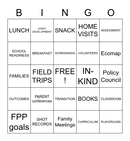 HEAD START WARE Bingo Card