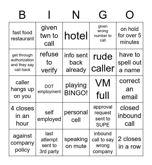 Verification Bingo Card
