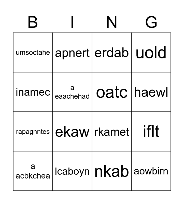 Random Words Bingo Card