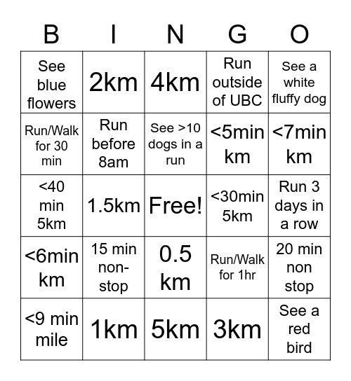 Running Bingo Card