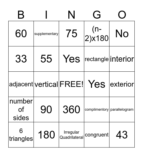 Math Bingo Card