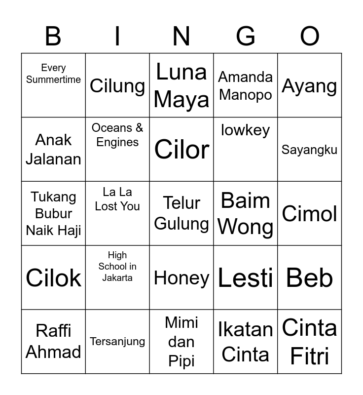 Gatra Bingo Card