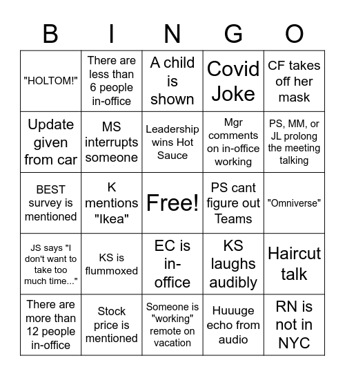 BANGO! Bingo Card
