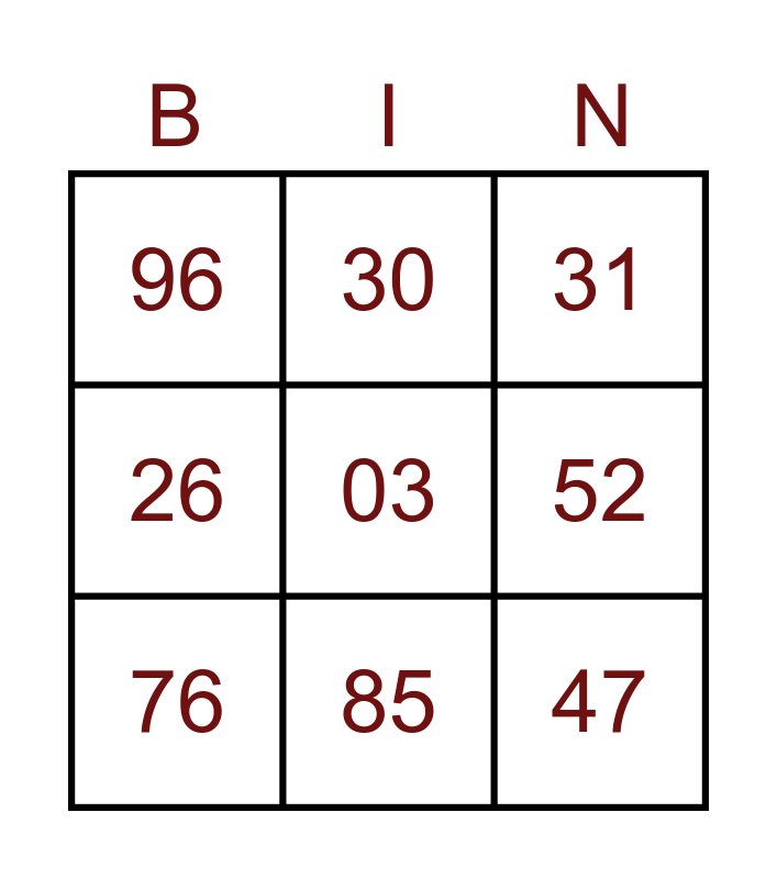 BIN Bingo Card