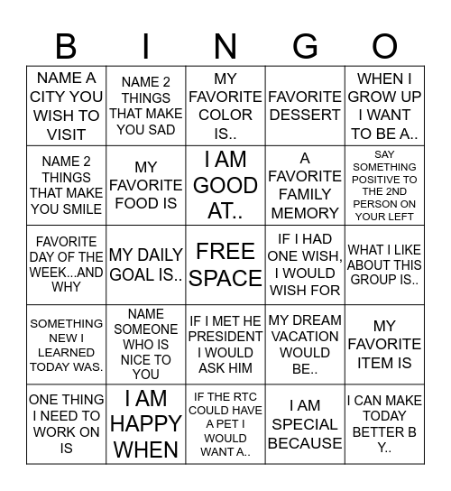 INTERACTIVE BINGO Card