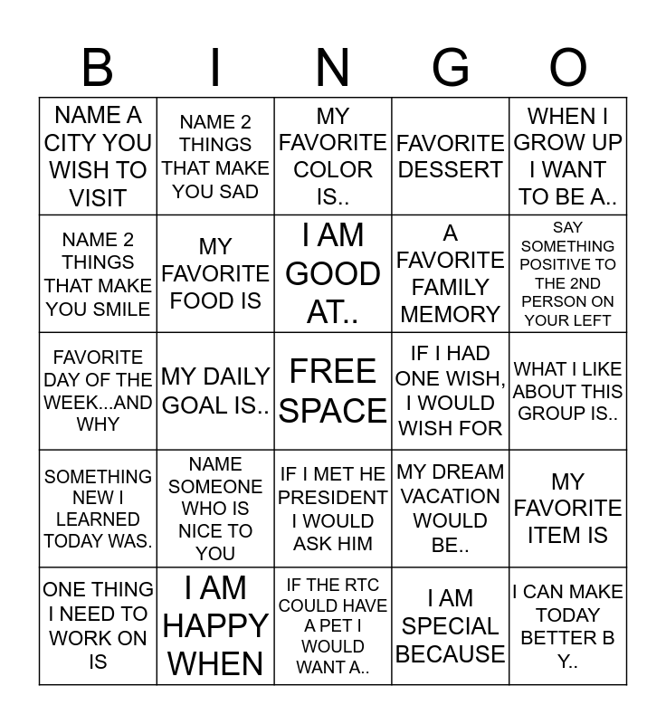 INTERACTIVE BINGO Card