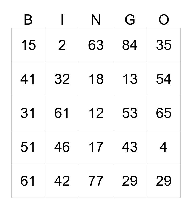 Numbers 190 Bingo Card(07)